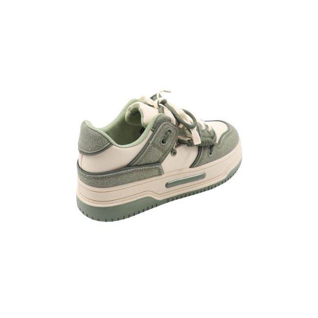 Ladies Fashion Lace Up Sneaker White/Green