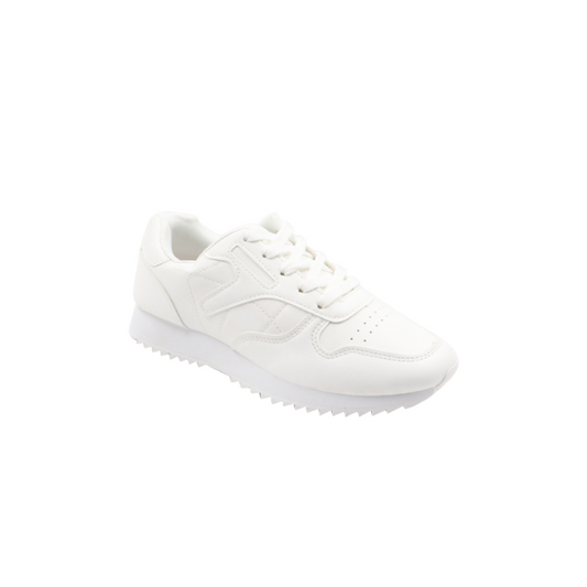 Ladies Fashion Lace Up Sneaker – White