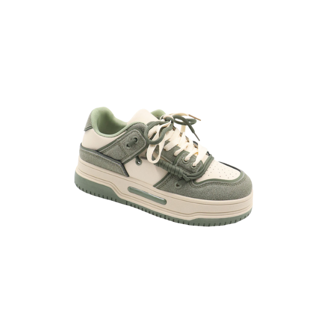 Ladies Fashion Lace Up Sneaker White/Green
