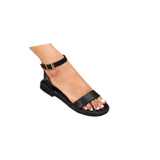 Ladies Open Toe Flat Strap Sandal Black