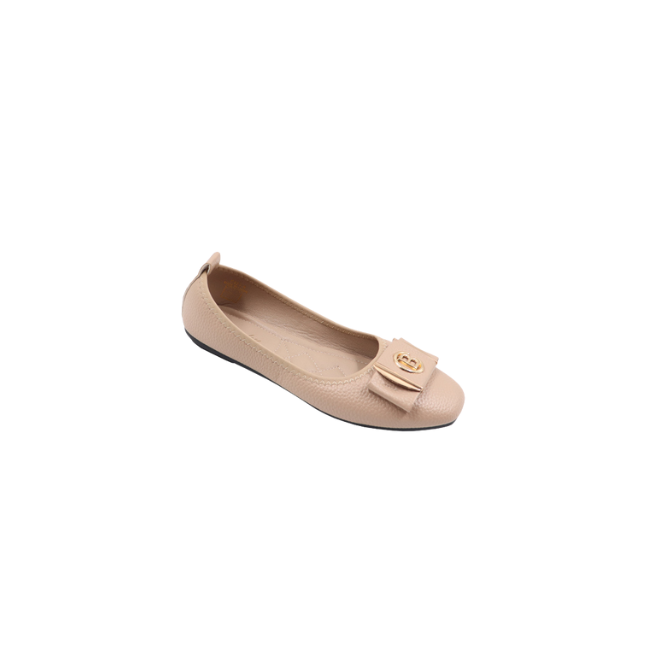 Ladies Pu Buckle Trim Pump – Beige