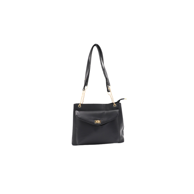 Gold Chain Strap Shoulder Bag – Black