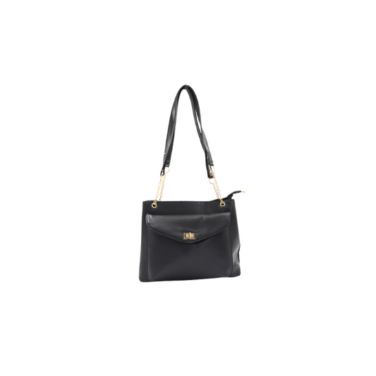 Gold Chain Strap Shoulder Bag – Black